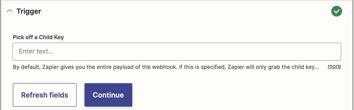 Zapier Webhook Pick off Child Key Blank