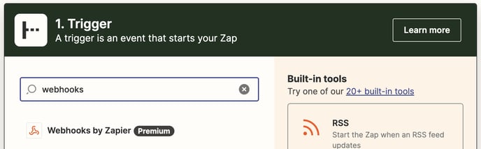 Zapier New Zap Webhooks